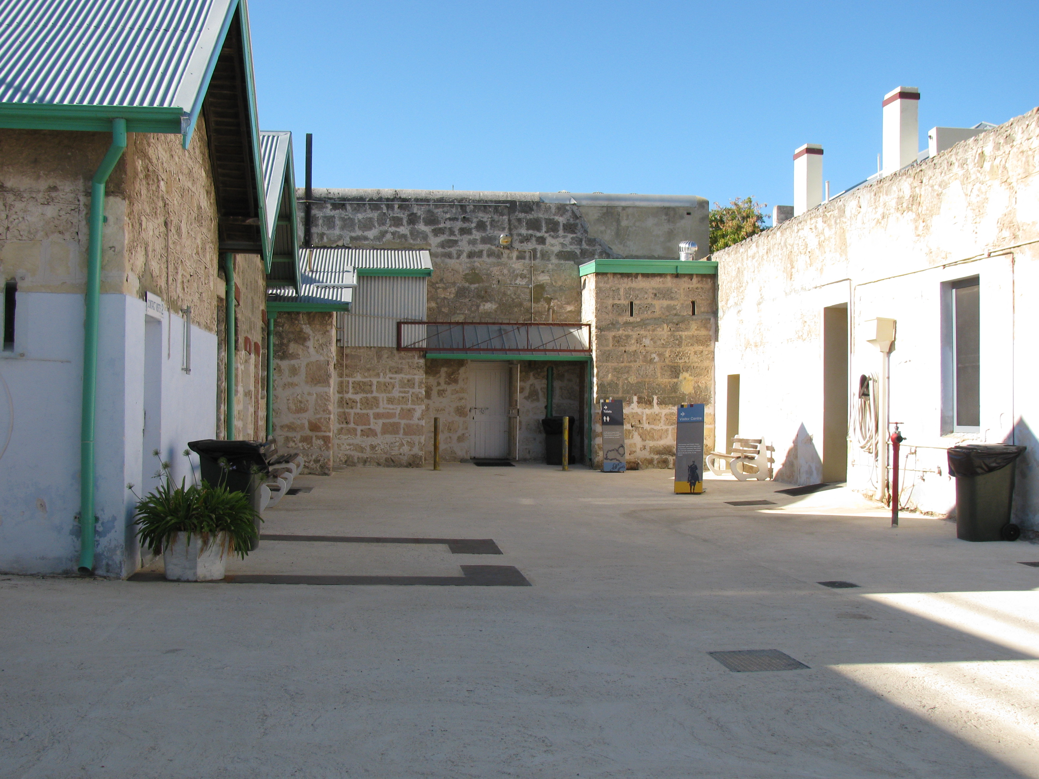 Limestone buildings in the Gatehouse complex facing prisoner reception area