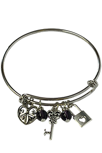 Silver bracelet featuring beads, key and lock